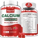 2 Pack Calcio Magnesio Zinc Gummies con Vitamin C D3 K2, Calcio Gummies para Bone, Muscle, Calm & Zzz Support, Alta Absorción Fórmula con Magnesio Zinc Potasio, Raspberry Flavored 120 Cts