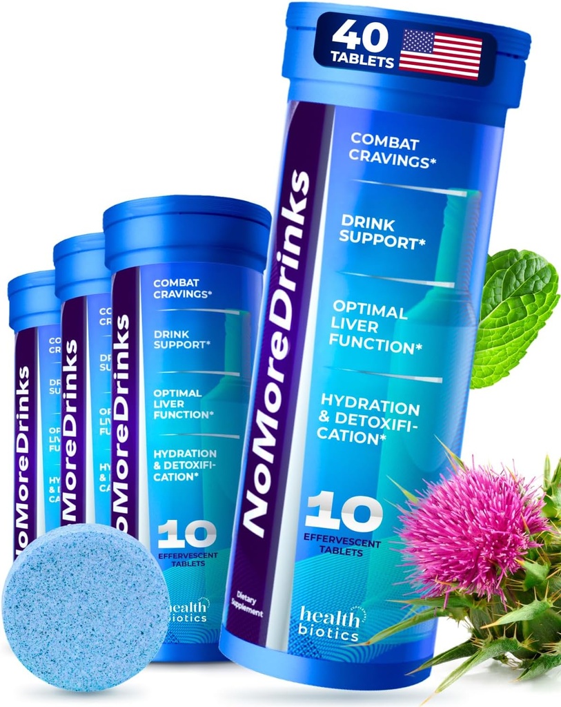 NoMoreDrinks Anti Alcohol Craving Suplemento  Liver Detox " Combat Cravings " Apoyo a la energía Alcohol Reemplazo Bebida para la leche orgánica Thistle Suplemento " Dandelion Root " 5HTP  durable (40) Energy Pills