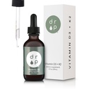 Vitamin D3 + K2 Drops with 1000 IU of Plant Based D3 and 45 mcg of K2, 2 oz Liquid Supplement for Bone Strength, Improved Mood - No Artificial Preservatives, Unflavored, with Coconut MCT Oil