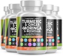Turmeric Moringa Suplemento Silencio Ginger Boswellia Saffron - Suplemento para Mujeres y Hombres con Ceillón, Tart Cherry, Quercetina Ajo Nettle Holy Basil - 5Pack