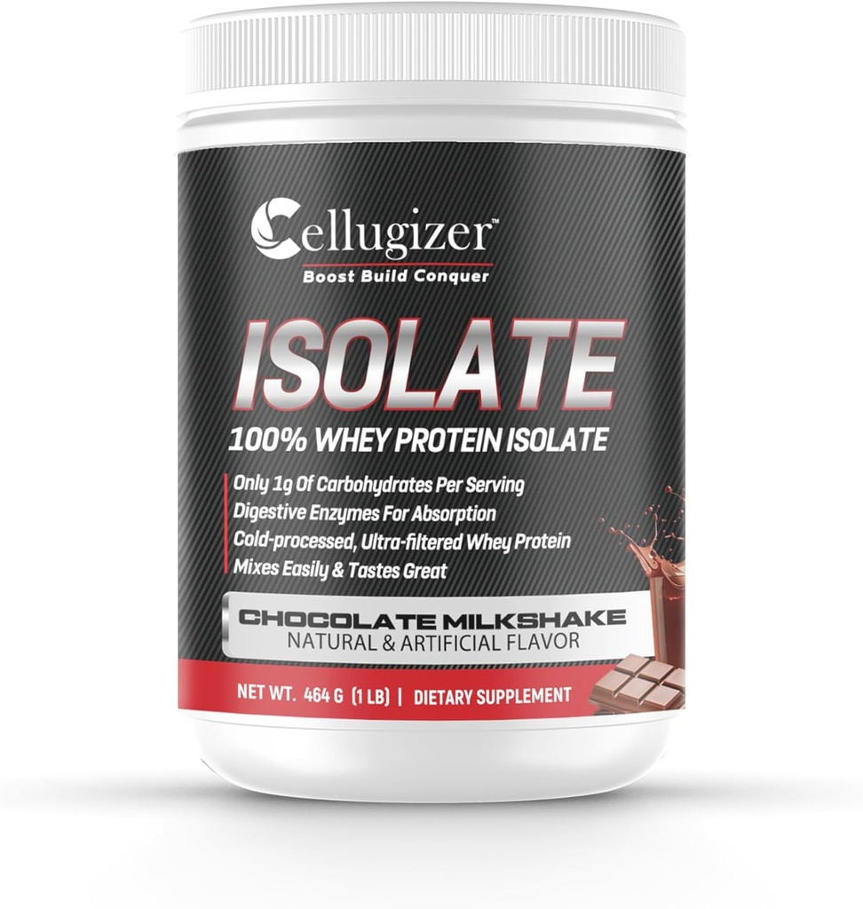 Cellugizer 100% Whey Isolate 1lb, Chocolate I 25g Protein, Digesting rápido I 0g Sugar, Baja Carb