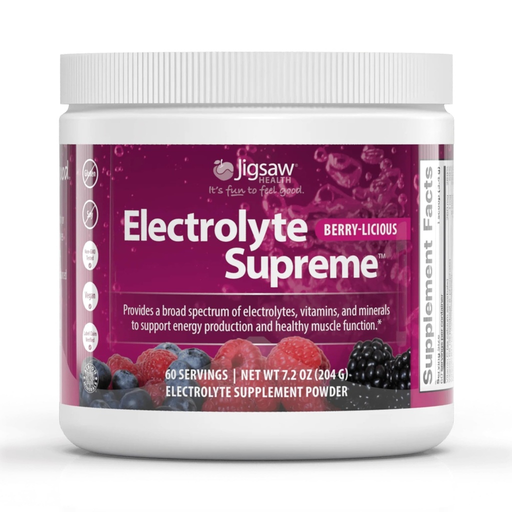 Jigsaw Health Electrolyte Supreme tención Broad Spectrum of Electrolytes + Trace Minerals  Berry-Licious Flavor ← 60 Servings (Jar)