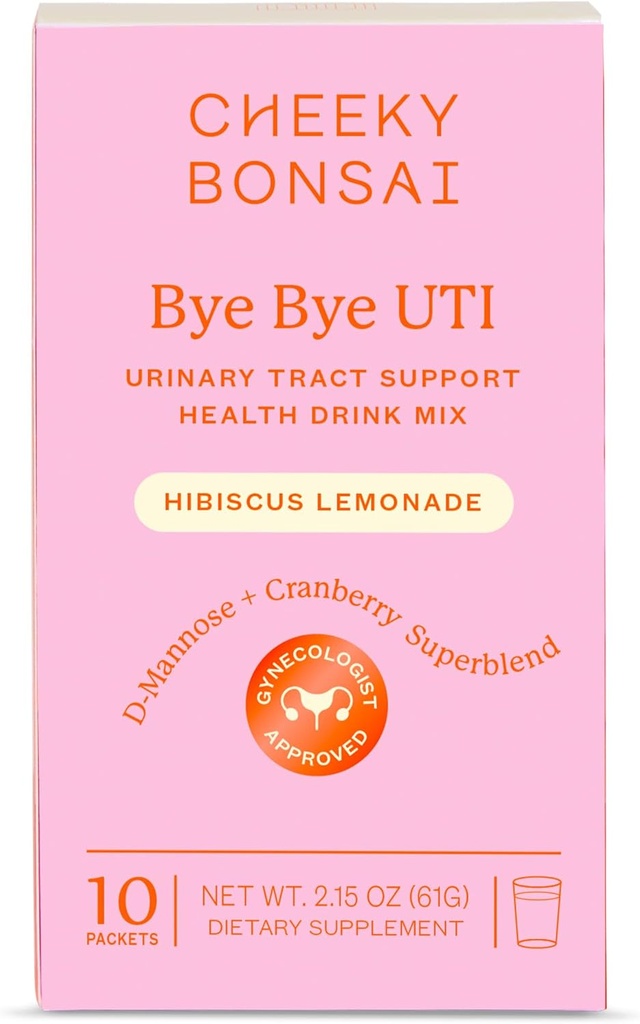 Cheeky Bonsai, Urinary Health Hydration Packets, Flush & Protect the Urinary Tract with D-Mannose, Cranberry & Electrolytes, Hibiscus Lemonade Flavor (10 Packets) No Añadido Sugar, Vegan y Gluten-Free
