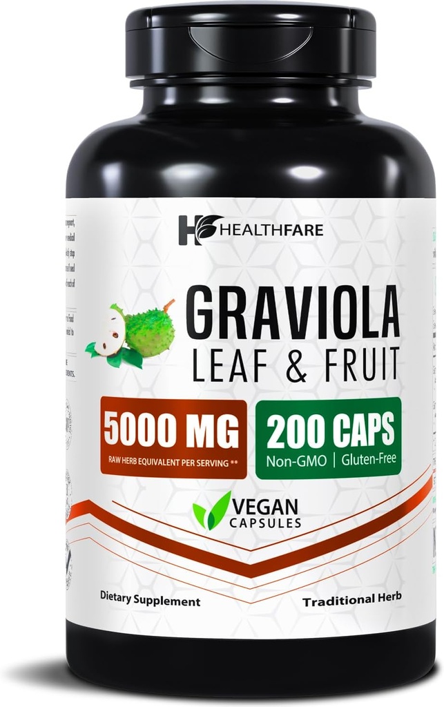 Graviola Soursop Extracto 5000mg Silencio Annona Muricata ← 200 cápsulas veganos  High Potency Leaf & Fruit Blend ← Non-GMO ← Gluten-Free Silencio Made in USA