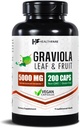 Graviola Soursop Extracto 5000mg Silencio Annona Muricata ← 200 cápsulas veganos  High Potency Leaf & Fruit Blend ← Non-GMO ← Gluten-Free Silencio Made in USA