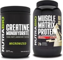 NutraBio Monohidrato de Creatina, Desflavorado, (500 g) y Muscle Matrix Protein Powder, (Vanilla) Suplemento Bundle – Muscle Energy, Maximum Growth, Recovery, and Strength
