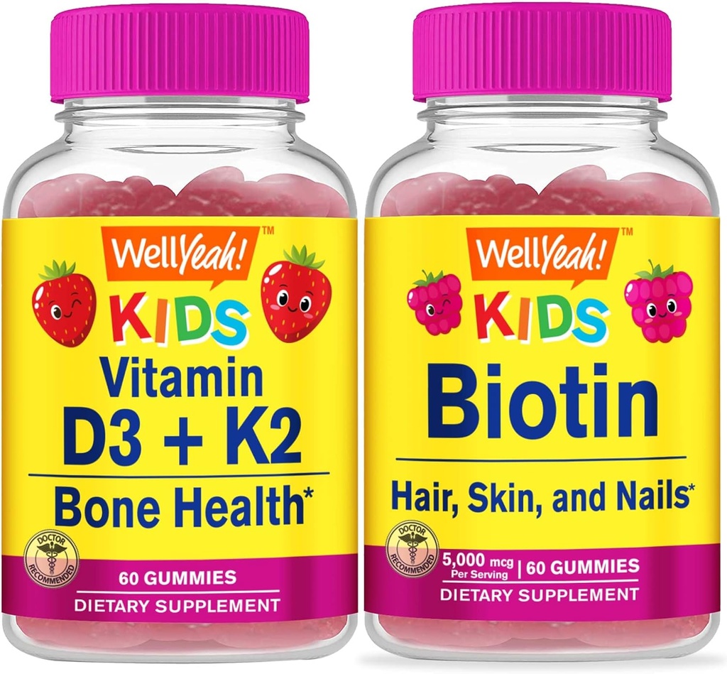 BuenoSí Vitamina D3+K2 Niños + Biotina Niños, Gluten Free, GMO Gratis, Chewable Gummy