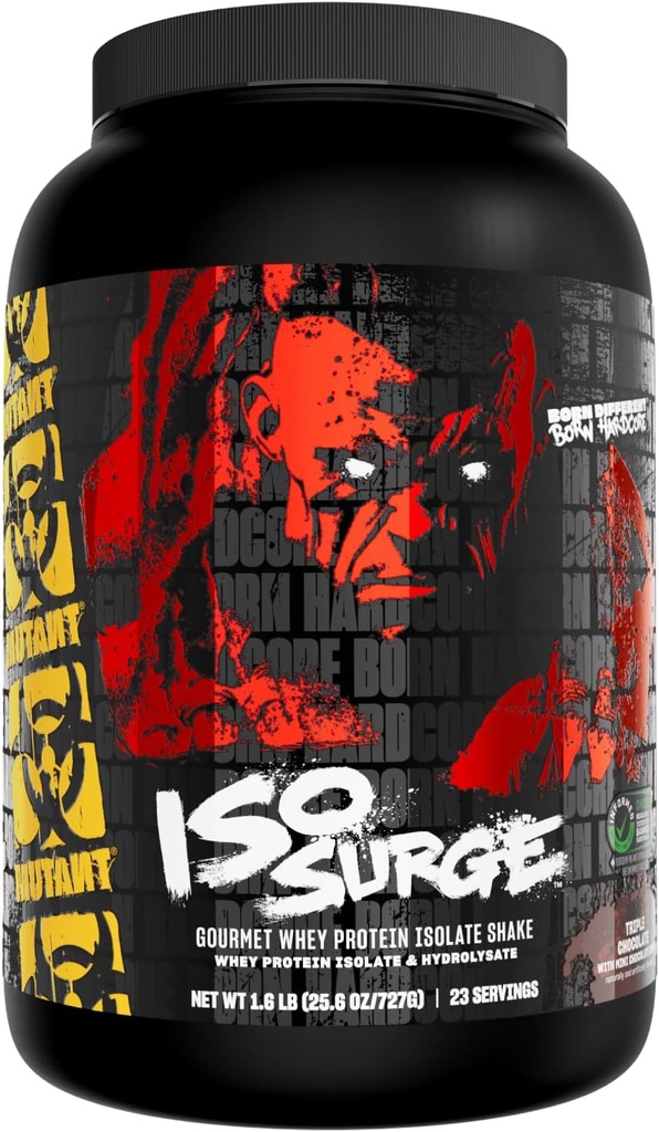 Mutant ISO Surge Whey Protein Powder Actúas Rápido para ayudar a recuperar, construir músculo, a granel y fuerza, utiliza sólo ingredientes, 1,6 lb - triple chocolate