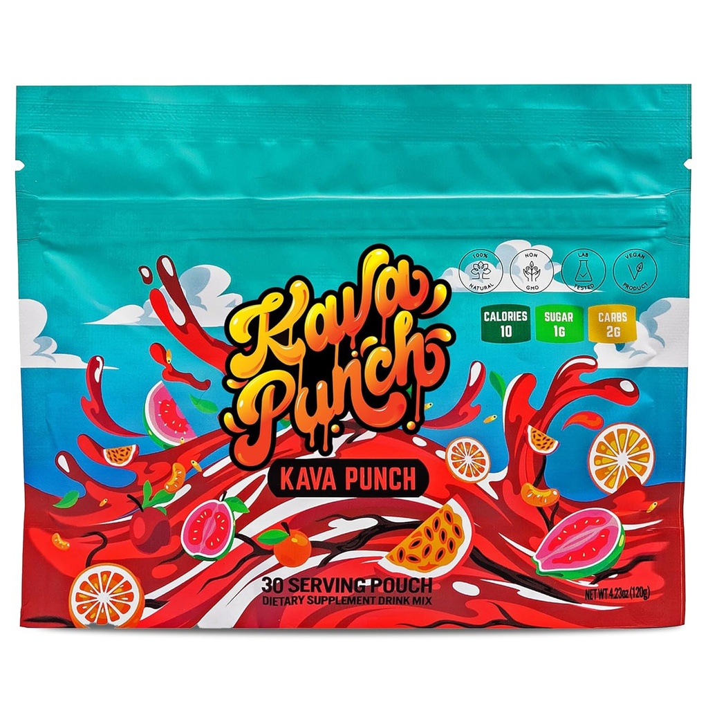Kava Punch Relajación Polvo – 30 bolsa de servicio con Premium Kava Kava Extract ← Daily Stress Relief Supplement ← Non-Alcoholic, Low-Calorie, Healthy Drink Mix ¦ Alcohol Alternative Beverage with Buzz