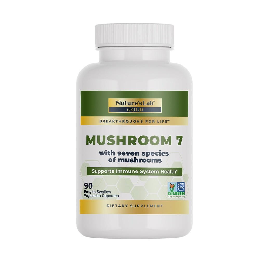 Mushroom de laboratorio de la naturaleza 7 Blend orgánico - Beneficios El sistema inmunitario, función celular y resistencia - 90 cápsulas (45 servidos)