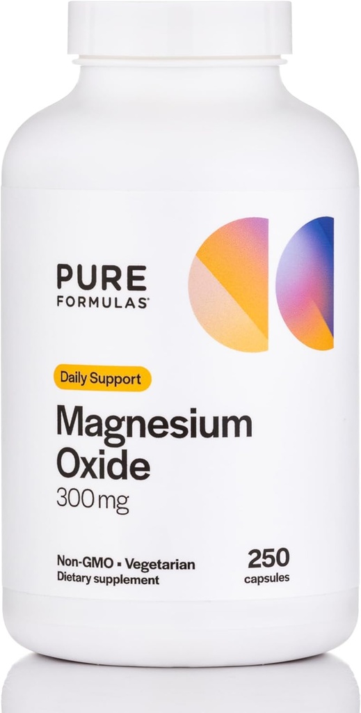PureFormulas Óxido de Magnesio 300 mg – Corazón sano, Relajación, Apoyo Inmunitario, No GMO Capsules Vegetarianos – 250 Conde