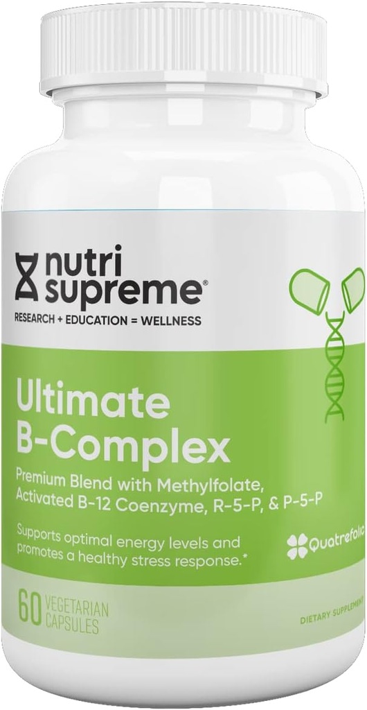 Nutri Supreme Ultimate B Complex, Highly Absrobable Essential B Vitamins with Methylfolate to Support Nervous System Function, 60 cápsulas