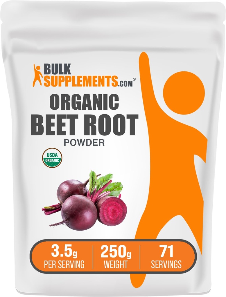 BulkSupplements.com Orgánica Beet Root Powder - Superfood Supplement, Beet Root Supplements - Vegan &amp; Gluten Free, 3.5g per Serving, 250g (8.8 oz) (Pack of 1)