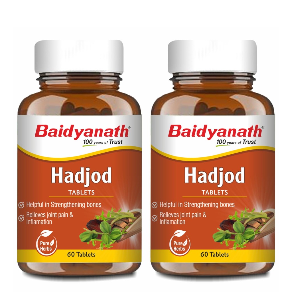 Baidyanath Ayurved Hadjod - 60 Tabs | Pure Natural Ayurved Tablets | For Joint Health, Wellness Tablets | Helps in Weight And Bone Support (Pack of 2)