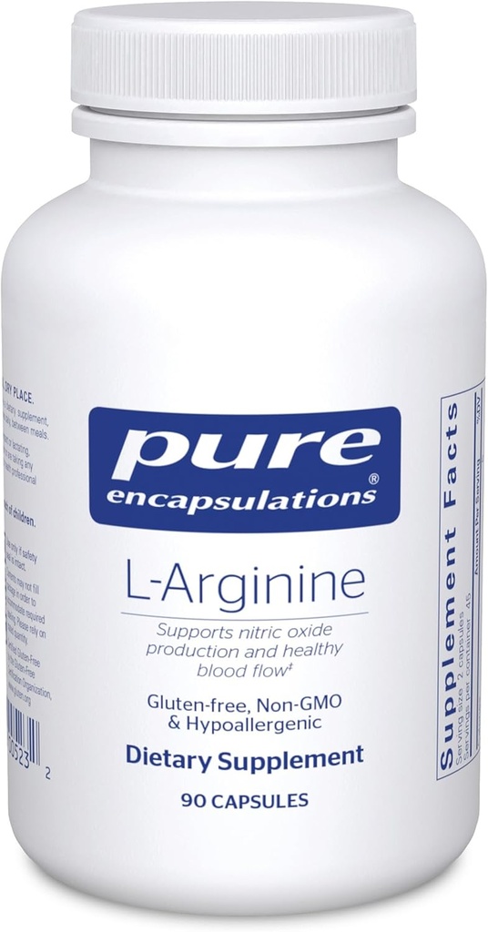 Pure Encapsulations L-Arginine - 1,400 mg - Support Nitric Oxide Production - Heart Health & Blood Flow - Gluten Free " Non-GMO - 90 cápsulas