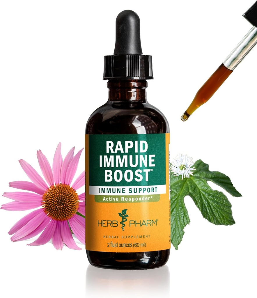Herb Pharm Organic Rapid Immune Boost: Fast-Absorbing Tincture for Adults, Echinacea Tincture with Goldenseal, Ginger Extract " Elderberry, Immune Support Supplement " Wellness Aid, 2 Oz