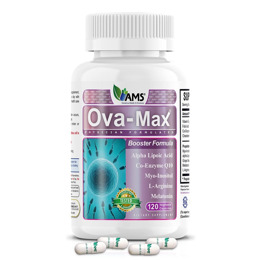 América Medic &amp; Science OVA-Max Prenatal Vitaminas para Mujeres (120 cápsulas) Boosts Fertilidad y Ovulación ← Pregnancy Aid y Female Preconception Suplementos con CoQ10, Folic Acid y Myo-Inositol