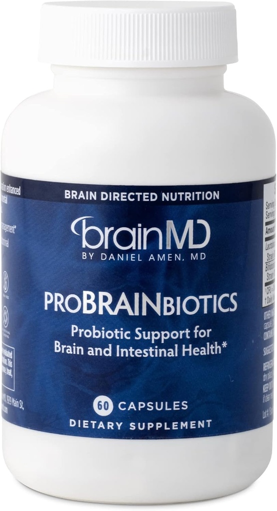 Dr. Amen Brain MD ProBRAINbiotics - 3 Billones CFU, 60 cápsulas - Promueve la Salud Gut - Gluten Gratis - 60 servicios