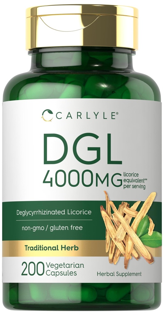 Carlyle DGL Deglycyrrhizinated Licorice Capsules Silencio 200 Conde Silencio 4000mg Silencio Vegetarian, Non-GMO &amp; Gluten Free Supplement