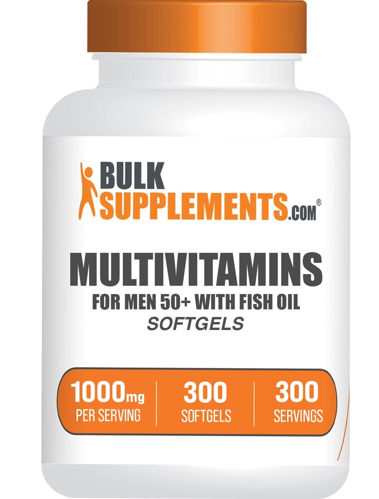 BulkSupplements.com Multivitamínico para Hombres 50 Plus Softgels - Vitaminas diarias de los hombres, Suplemento multimineral - Multivitamina completa con aceite de pescado - 1 Softgel por Serving, 300 Conde (Pack of 1)