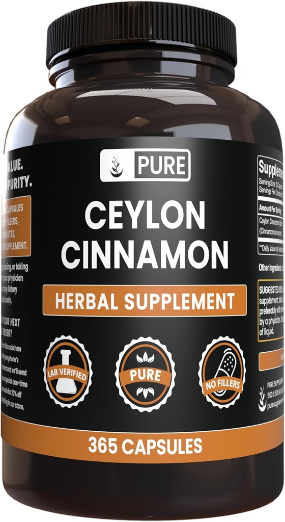 Ingredientes originales puros Canela de Ceylán (365 capsules) No hay magnesio ni artillería de arroz