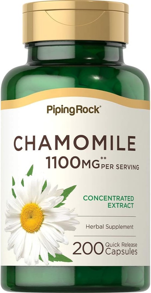 Piping Rock Chamomile Extract Capsules 1100mg ANTE 200 Píldoras  Herb Suplemento Silencio Gluten Free, Non-GMO