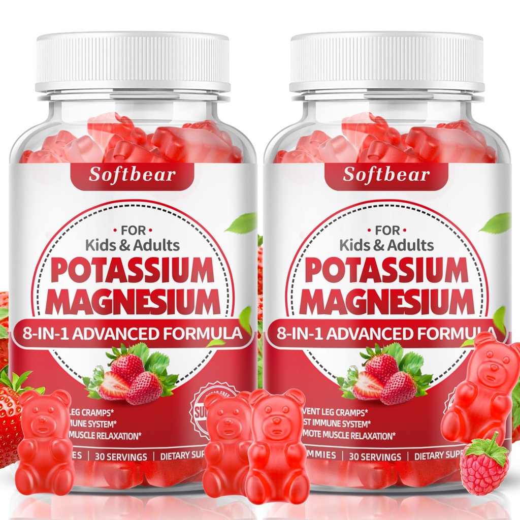 softbear Potasio Gummies para Adultos, Alta Absorción Magnesio Potasio Suplemento con Vitamina B6 para Leg Cramps &amp; Muscle Health Sin Azúcar 120 Gummies