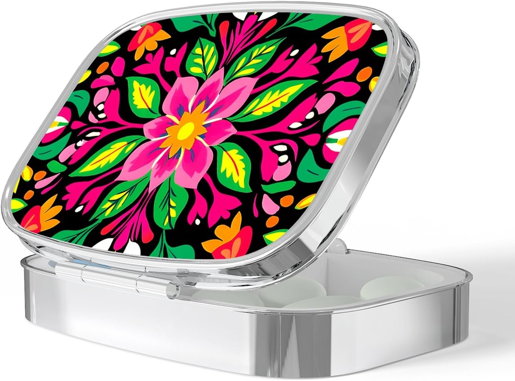 Pill Box for Purse Small Pill Case Decorative Pill Container Pill Holder to Hold Supplements, Vitamins, Fish Oil, BPA-Free(Partido del jardín-02)