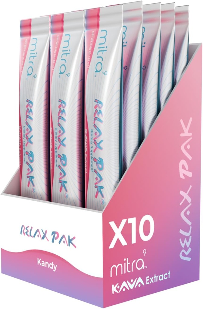 Mitra9 Kava Powder RelaxPak - Kandy Kava Extract Powder Packets ← Mood Enhancer Silencio basado en la planta promueve la calma natural " Clarity ← Easy Open Single-Serving Stick (10)