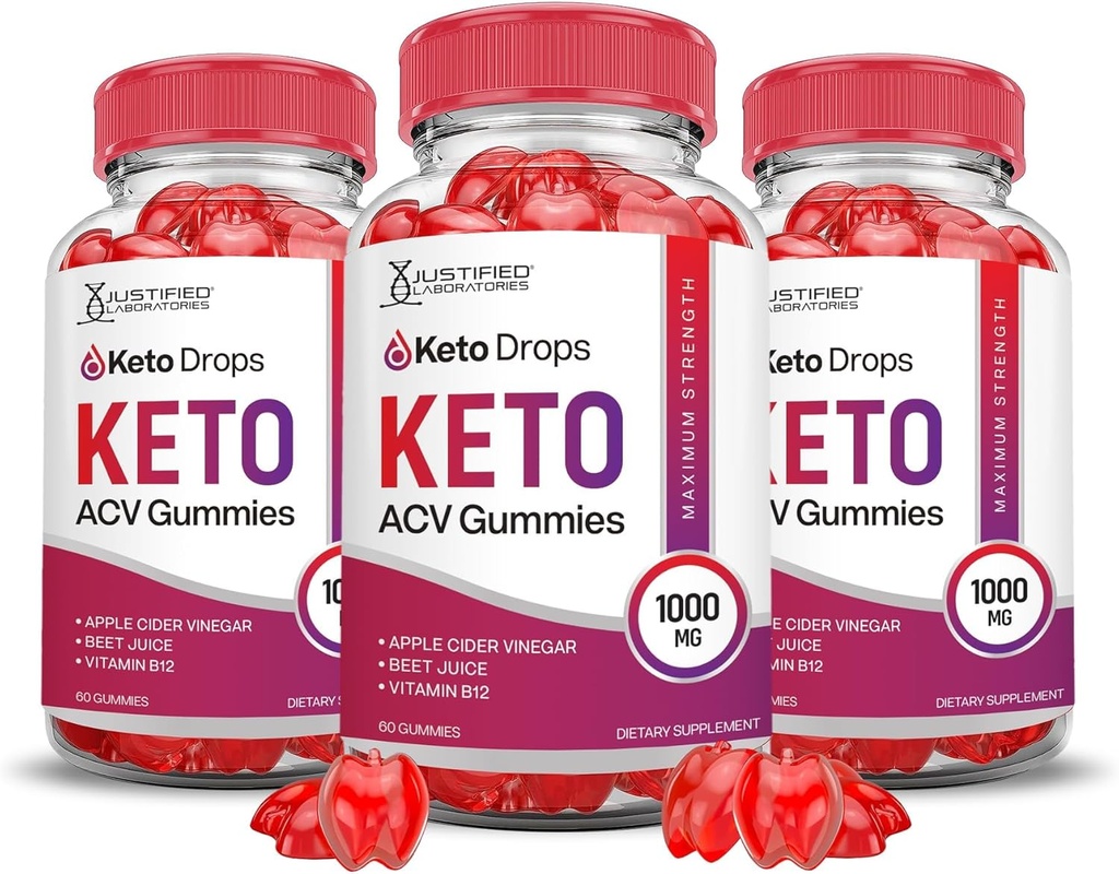 Laboratorios justificados (3 Pack Keto Drops Keto ACV Gummies Fórmula 1000MG Keto Drops Keto Gummies Apple Sider Vinegar Fórmulada con Pomegranate Beet Juice Powder B12 Vegan No GMO 180 Gummys