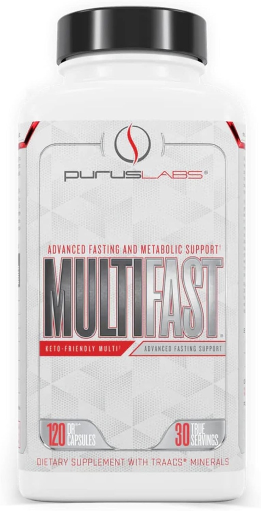 Purus Labs MultiFast Multivitamínico ← Ayuno avanzado " Apoyo metabólico " ← Vitaminas de ayuno intermitente ← Keto Friendly ← 30 Servimientos, 120 cápsulas