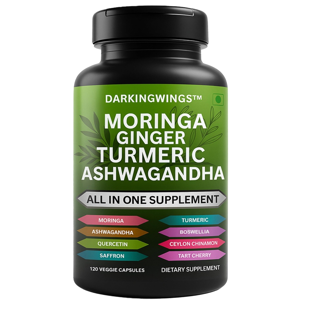 Turmeric Curcumin Moringa Suplemento Ginger Boswellia Saffron - Suplementos de Apoyo Conjunto para Mujeres y Hombres con Ceillón, Tart Cherry, Quercetin Garlic Nettle Holy Basil - 120 Conde