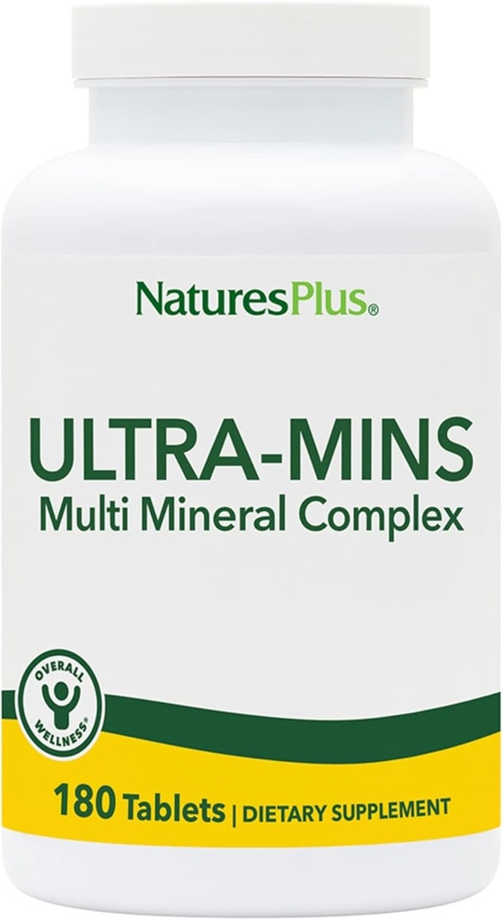 NaturesPlus Ultra-Mins - 180 Tablets - Complejo Mineral Multi con Calcio, Hierro, Magnesio & Zinc - Vegan, Gluten Gratis - 90 Servimientos