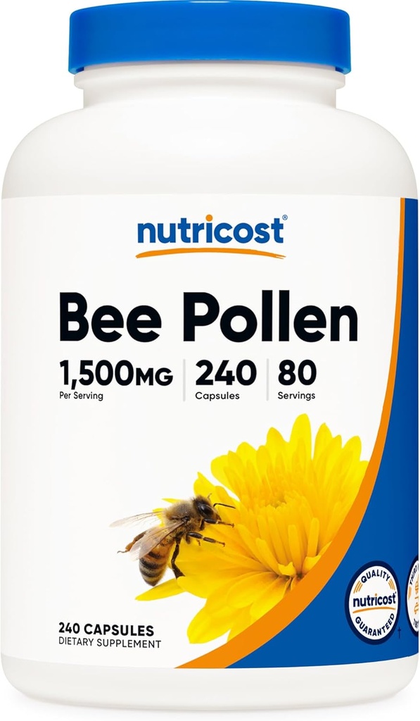 Nutricost Bee Pollen (240 Capsules, 80 Servings) (1,500MG Por Serving) - Non-GMO, GMP Cumple