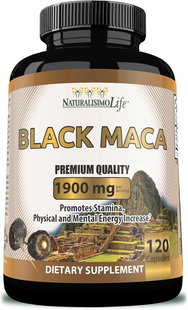 Maca Negra Orgánica 1,900 mg por Booster de Energía Natural de Servir Maca Peruana para Hombres y Mujeres 120 cápsulas