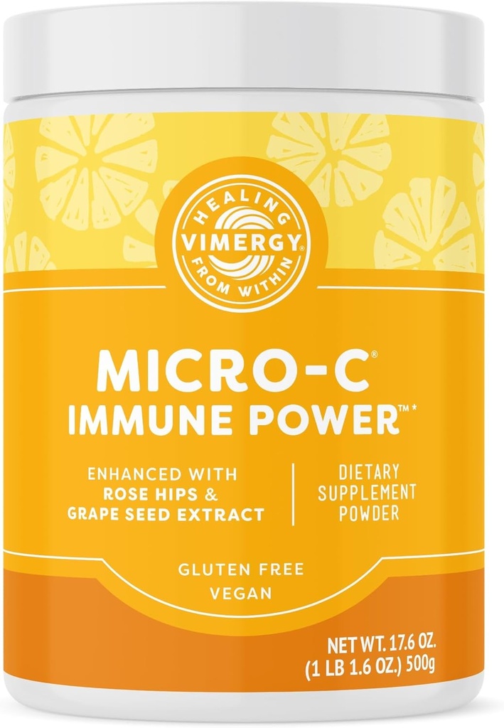 Vimergy Micro-C Immune Power TM * - 500g – 278 Servings – 1000mg/servir – Gentle Form – Phytonutrientes Antioxidantes – Immune & Nerve Support – Beneficios Bonificación y cartílago – Sin gluten – Kosher – Vegan