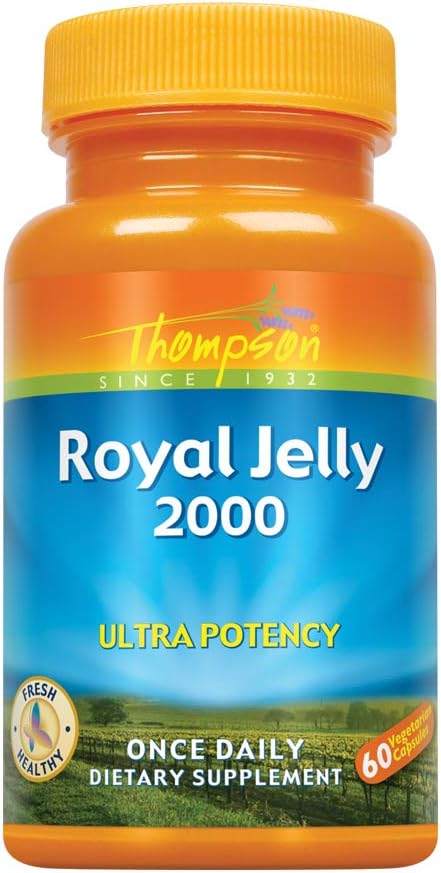 Thompson Royal Jelly Ultra Potency, 2000 Mg ← Protein-Based Bee Product ¦ Fuente natural de Trace Vitaminas & Minerales ← 60 Vegetarian Capsules