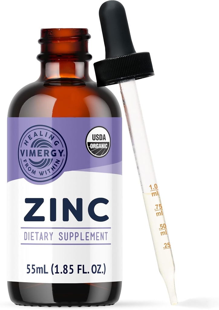 Vimergy Organic Zinc Supplements for Women & Men (7.5mg Liquid Zinc Por Serving) Fast-Absorbing Immune Support, Promotes Healthy Bones & Skin, USDA Certified Organic, Vegan, Up to 27 Servings (55 mL)