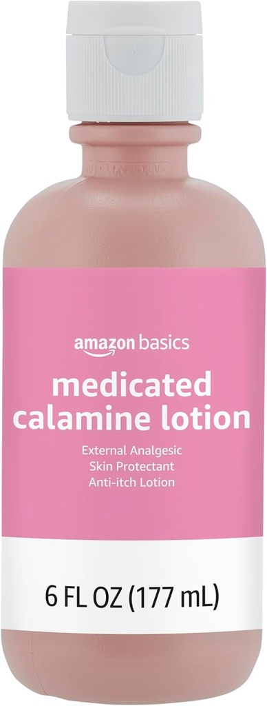Amazon Basics Medicated Calamine Anti-Itch Lotion, Analgesic Skin Protectant, 6 Fluid Ounce, 1-Pack (antes Solimo) (Nueva Fórmula)