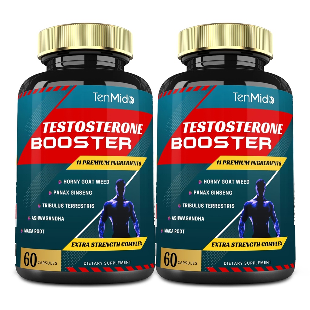 2 Packs de 60caps Suplementos de testosterona Booster para Hombres, Equivalente a 10000mg - Natural Stamina, resistencia &amp; Strength Suplemento - Crecimiento del edificio del músculo, Aumento del rendimiento, Energía