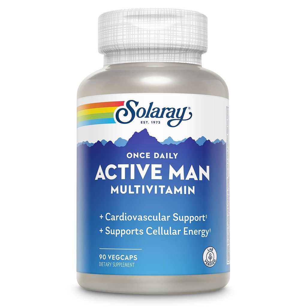 SOLARAY Once Daily Active Man Multivitamin - Cellular Energy and Immune Support Supplement w/Vitamin D, Vitamina C, B12, B6, Zinc, Lutein, Digestive Enzymes, Whole Foods, 60-Day Guarantee, 90 Servings