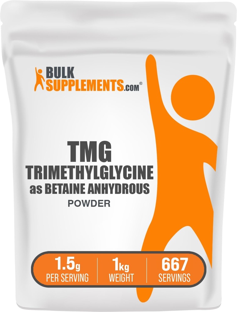 BulkSupplements.com TMG Powder - Trimetilglicina como Betaine Anhydrous, TMG Suplemento - Sin sabor, 1,5g por Serving, 1kg (2,2 libras) (Pack of 1)