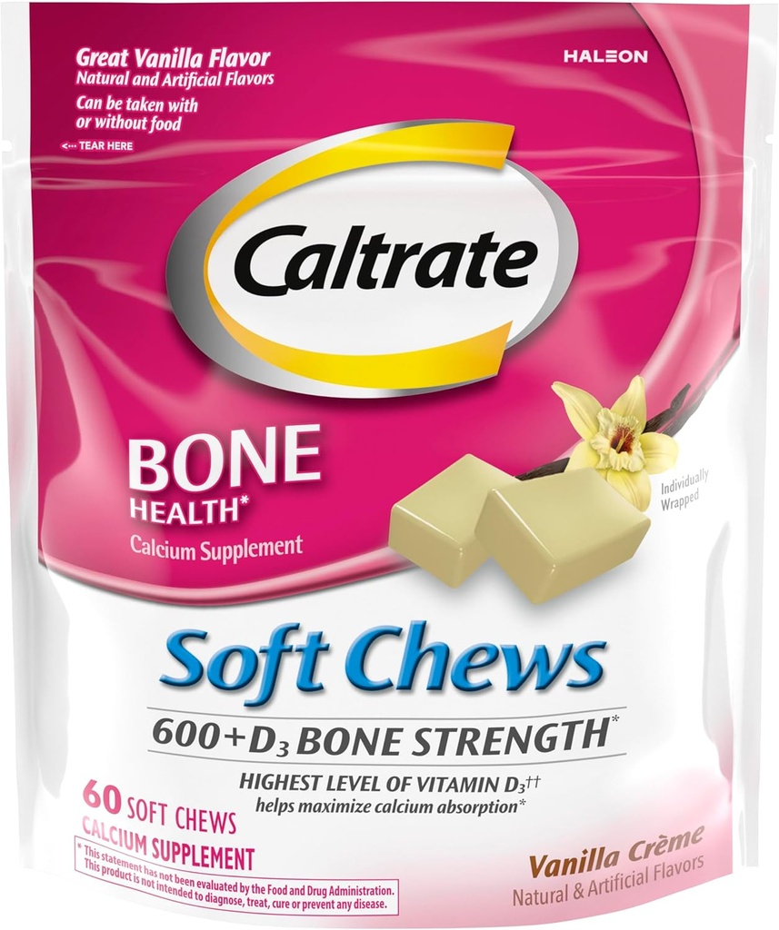 Caltrato Soft Chews 600 Plus D3 Calcio Vitamina D Suplemento, Vanilla Creme - 60 Conde