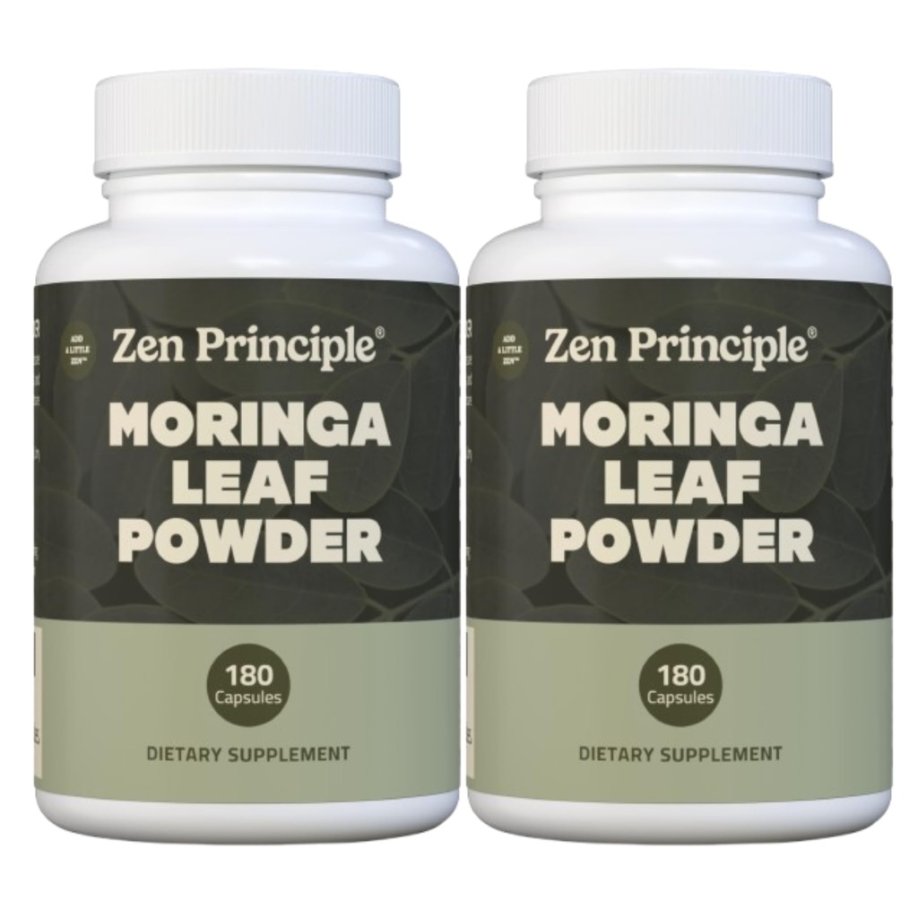 Principio Zen Moringa Orgánica Oleifera. Ultra-Premio. Proporciona un All Natural Energy Boost y Multi-Vitamin. Un Superfood crudo, vegano, sin GMO y sin gluten. 360 cápsulas.