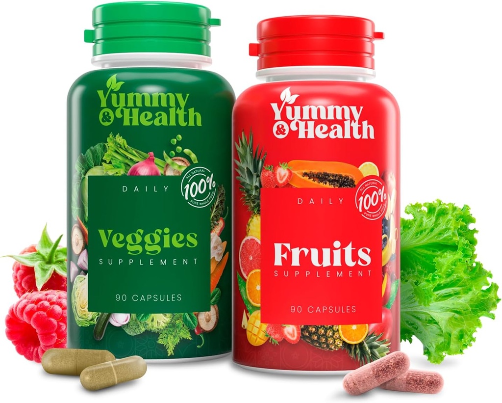 Yummy & Health Fruits & Veggies Capsules – 33+ Whole Superfoods from Fruits & Vegetables  90 Fruit + 90 Veggie Capsules ANTE Vegan, Non-GMO, Gluten-Free ANTE Nutrients " Fiber