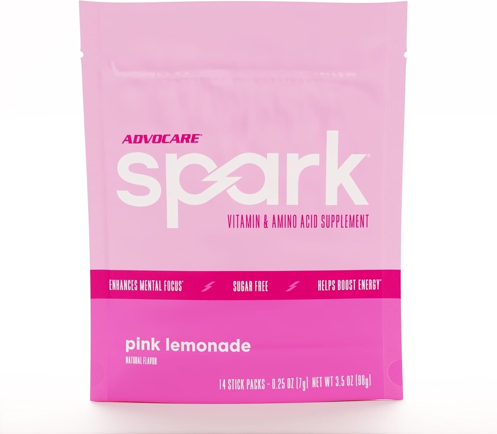 AdvoCare Spark Vitamina & Aminoácidos Suplemento - Focus & Energy Drink Powder Mix with Vitamin A, B-6, C & E - También incluye L-Carnitine & L-Tyrosine - Pink Lemonade, 14 Stick Packs
