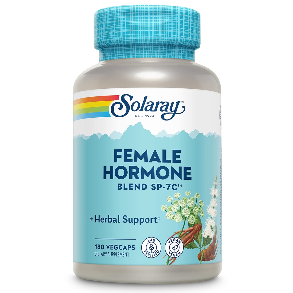 SOLARAY Mujer Hormona Blend SP-7C, Herbal Blend Incluye Cohosh Negro, Dong Quai, Flores de Pasión, Saw Palmetto, Wild Yam &amp; Más 180 VegCaps