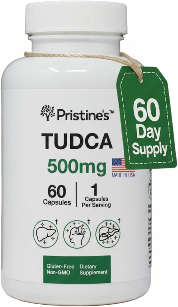 PRISTINE'S Tudca 500MG Liver Support & Purified Bile Salts Supplement Capsules - 60 Day Supply - Gallbladder Liver Organ " Digestion Detox and Cleanse Support Supplement - Gluten Free Non GMO