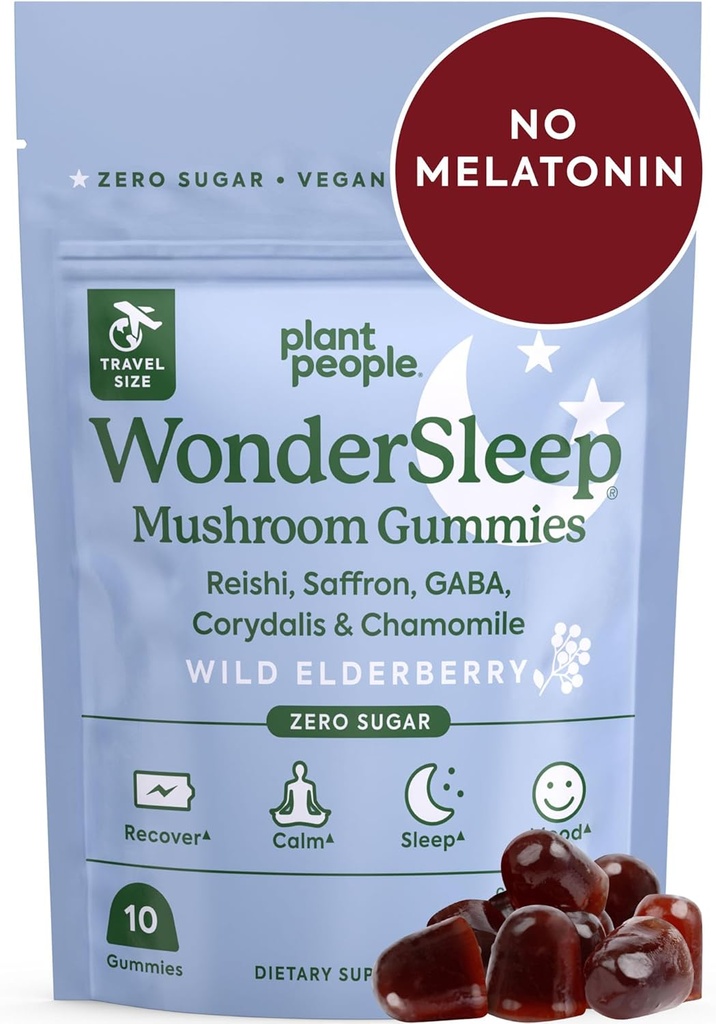 Plant People WonderSleep Mushroom Gummies Suplemento Mini con Reishi Super Mushrooms, Saffron, Wild Elderberry Flavor No Sugar Vegan-Friendly & Gluten-Free Trial Size