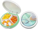 Serfeymi Small Pill Box - 3 Compartimientos Caja de Píldora Portátil, Caja de Píldora Compacta - Apto para Medicina, Vitamina, Aceite de Pesca, Suplementos - Blanco(Marmol)